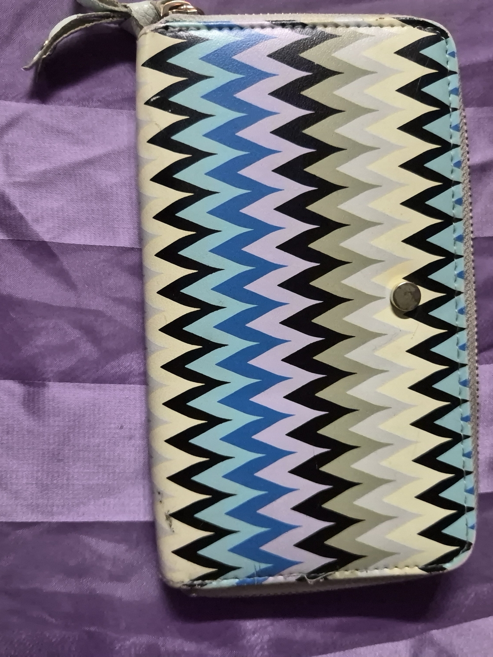 Chevron Zip-Around Wallet in Blue, Purple, Black
